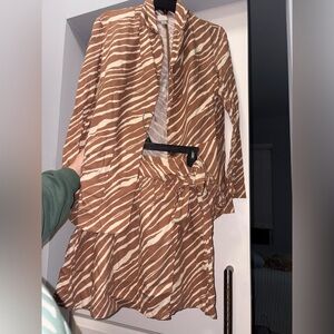 a new day Brown and White Zebra Print Trench Coat